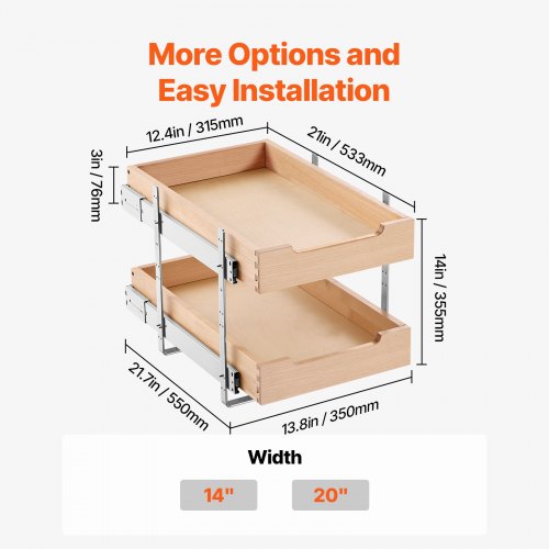 2 Tier Pull Out Cabinet Organizer 14W x 21D Cabinet Drawer Soft Close