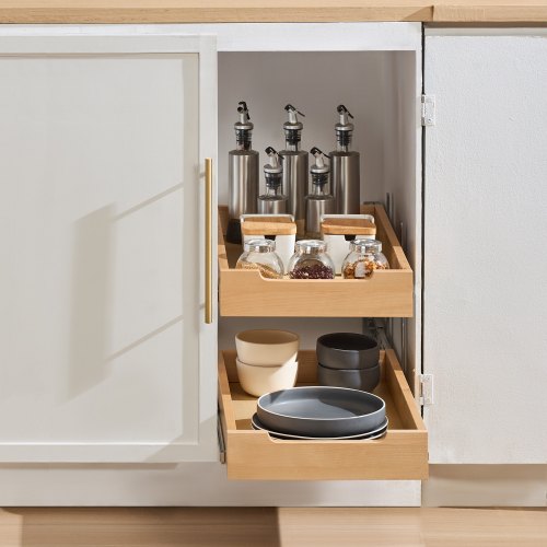 2 Tier Pull Out Cabinet Organizer 14W x 21D Cabinet Drawer Soft Close
