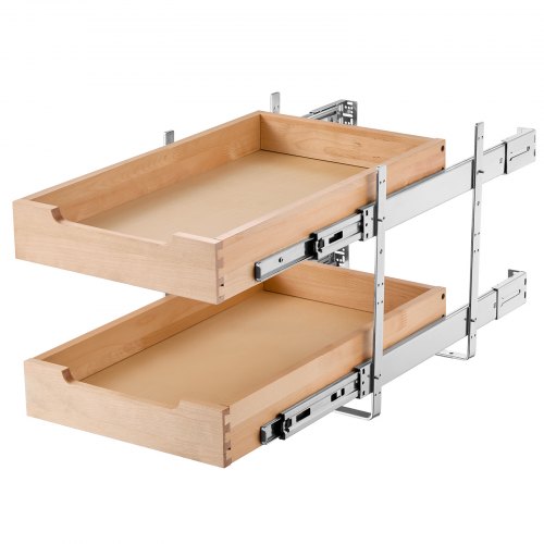 2 Tier Pull Out Cabinet Organizer 14W x 21D Cabinet Drawer Soft Close