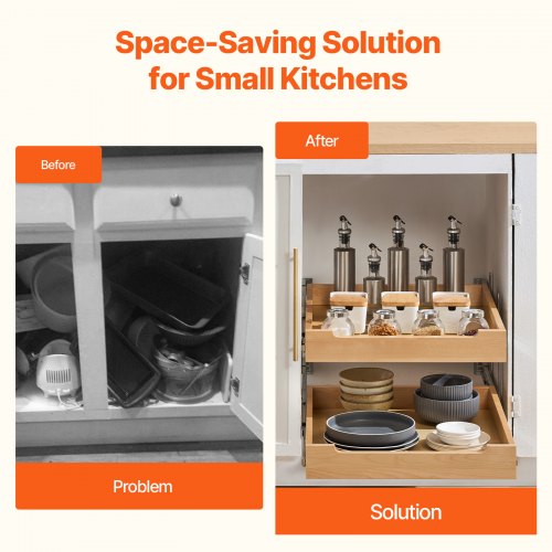 2 Tier Pull Out Cabinet Organizer 20W x 21D Cabinet Drawer Soft Close