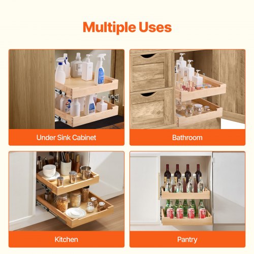 2 Tier Pull Out Cabinet Organizer 20W x 21D Cabinet Drawer Soft Close
