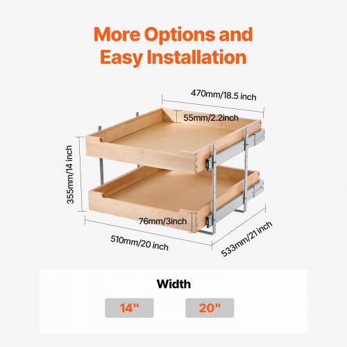 2 Tier Pull Out Cabinet Organizer 20W x 21D Cabinet Drawer Soft Close