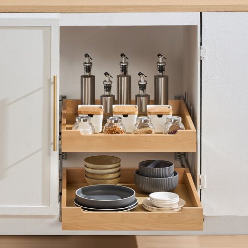 2 Tier Pull Out Cabinet Organizer 20W x 21D Cabinet Drawer Soft Close