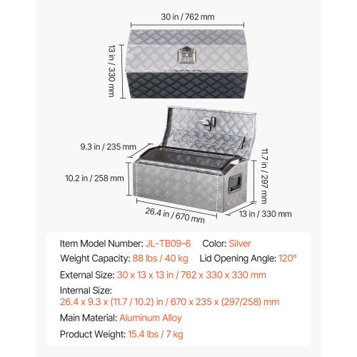 Heavy Duty Aluminum Truck Bed Tool Box Stripes Plated Tool Box with Side 1