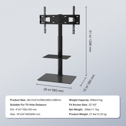 TV Stand Mount Swivel Tall TV Stand for 32 to 65 inch TVs Height