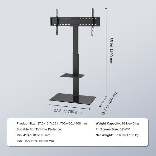 TV Stand Mount Swivel Tall TV Stand for 32 to 85 inch TVs Height