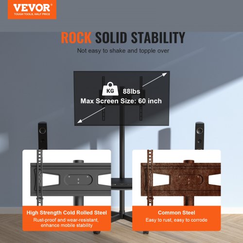 Mobile TV Stand Mobile TV Cart for 23 to 60 inch TVs Height Adjustable