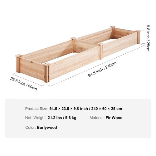Raised Garden Bed 79 x 2 x 0.8 ft Wooden Planter Box Outdoor Planting