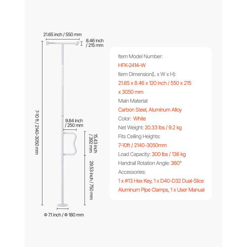 FloortoCeiling Transfer Pole Tension Mounted Bathroom Grab Bar with AntiSlip