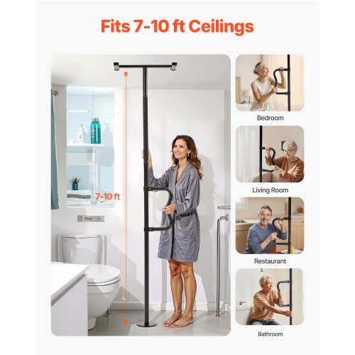 FloortoCeiling Transfer Pole Tension Mounted Bathroom Grab Bar with AntiSlip
