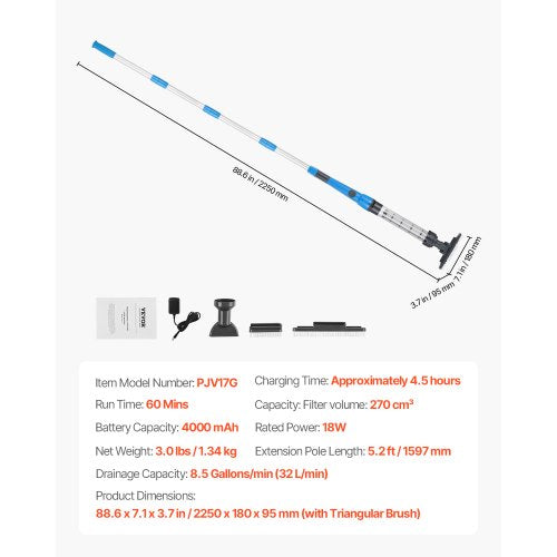 Pool Vacuum 85 GPM Handheld Cordless Hot Tub Vacuum with Extension Pole