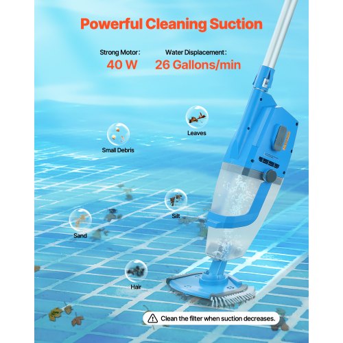 Pool Vacuum 26 GPM Handheld Cordless Hot Tub Vacuum with Extension Pole
