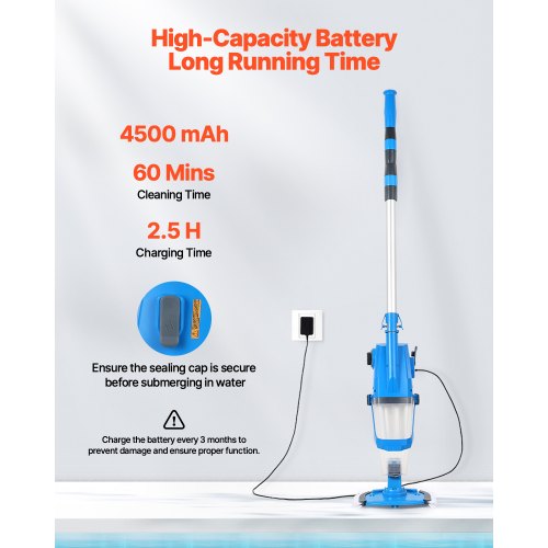 Pool Vacuum 26 GPM Handheld Cordless Hot Tub Vacuum with Extension Pole