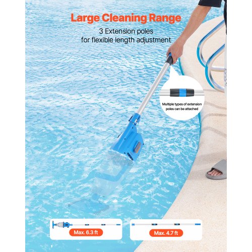Pool Vacuum 26 GPM Handheld Cordless Hot Tub Vacuum with Extension Pole