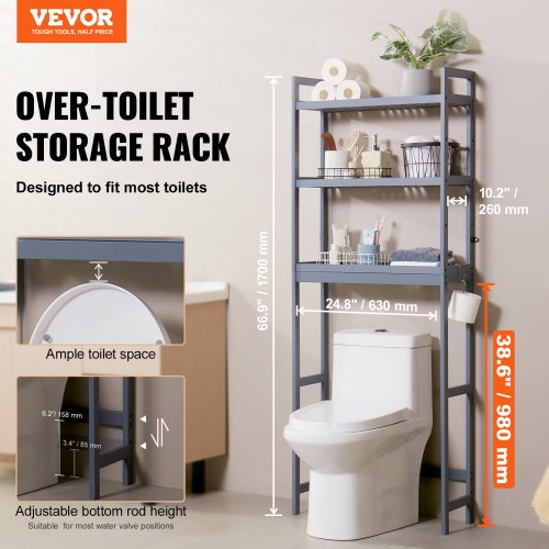 Over the Toilet Storage 3Tier Bathroom Shelf Rack Space Saver Organizer – 33 L