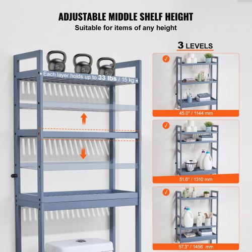 Over the Toilet Storage 3Tier Bathroom Shelf Rack Space Saver Organizer – 33 L