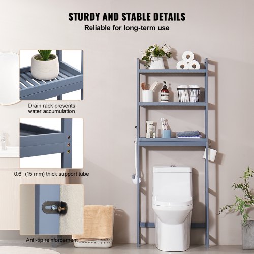 Over the Toilet Storage 3Tier Bathroom Shelf Rack Space Saver Organizer – 33 L