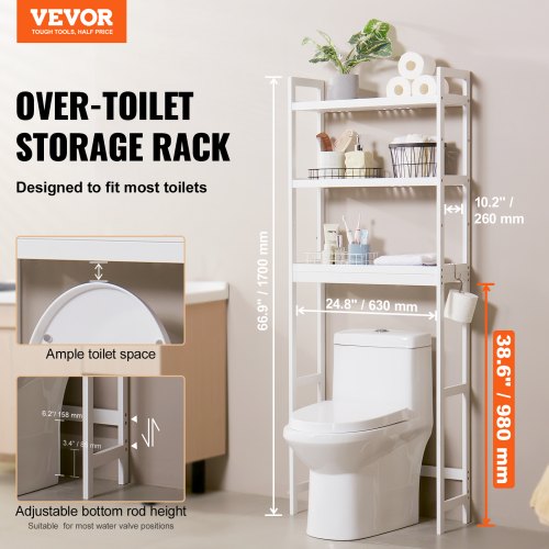 Over the Toilet Storage 3Tier Bathroom Shelf Rack Space Saver Organizer – 33 L