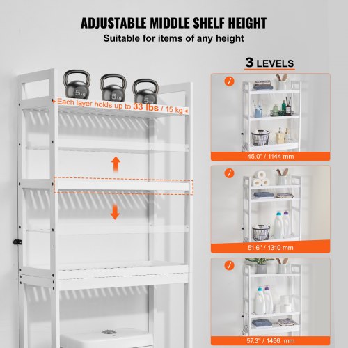 Over the Toilet Storage 3Tier Bathroom Shelf Rack Space Saver Organizer – 33 L