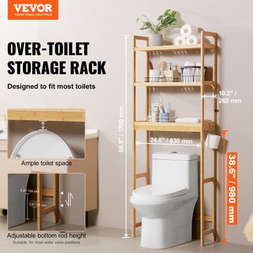 Over the Toilet Storage 3Tier Bathroom Shelf Rack Space Saver Organizer – 33 L