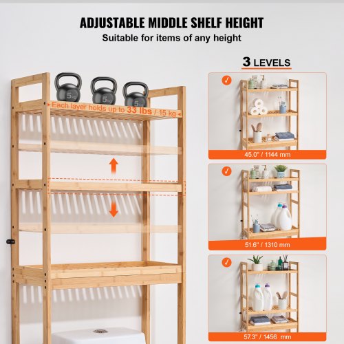 Over the Toilet Storage 3Tier Bathroom Shelf Rack Space Saver Organizer – 33 L
