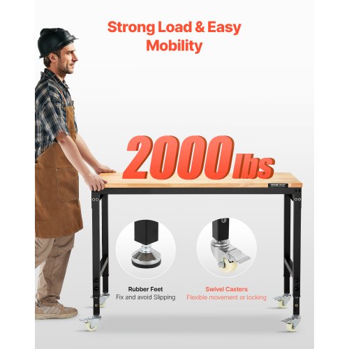 48Inch Adjustable Workbench 2000 lbs Load Work Bench with Power Outlet