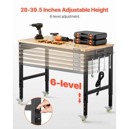 48Inch Adjustable Workbench 2000 lbs Load Work Bench with Power Outlet