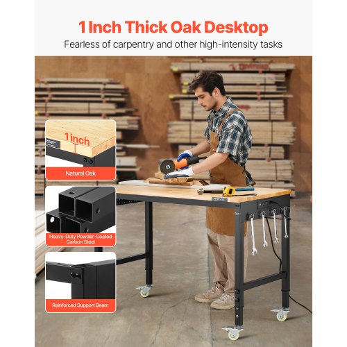 48Inch Adjustable Workbench 2000 lbs Load Work Bench with Power Outlet
