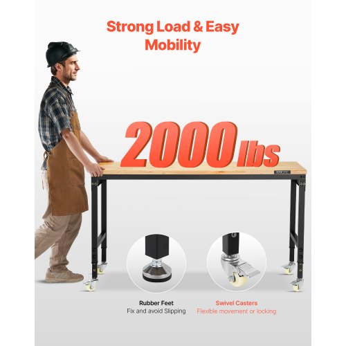 60Inch Adjustable Workbench 2000 lbs Load Work Bench with Power Outlet