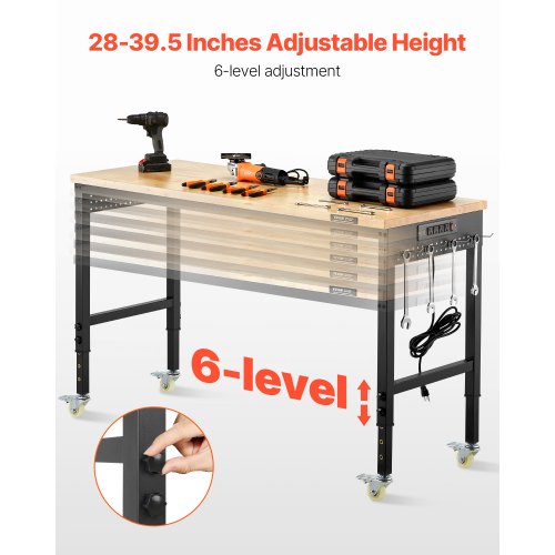 60Inch Adjustable Workbench 2000 lbs Load Work Bench with Power Outlet