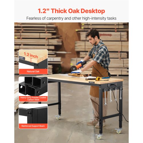 60Inch Adjustable Workbench 2000 lbs Load Work Bench with Power Outlet