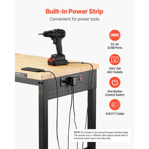 60Inch Adjustable Workbench 2000 lbs Load Work Bench with Power Outlet