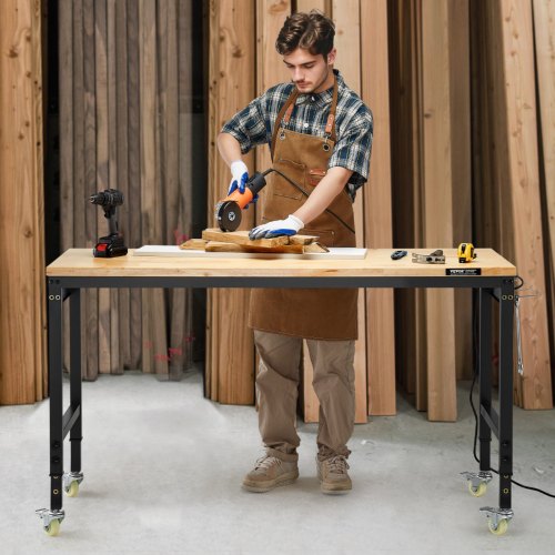 60Inch Adjustable Workbench 2000 lbs Load Work Bench with Power Outlet