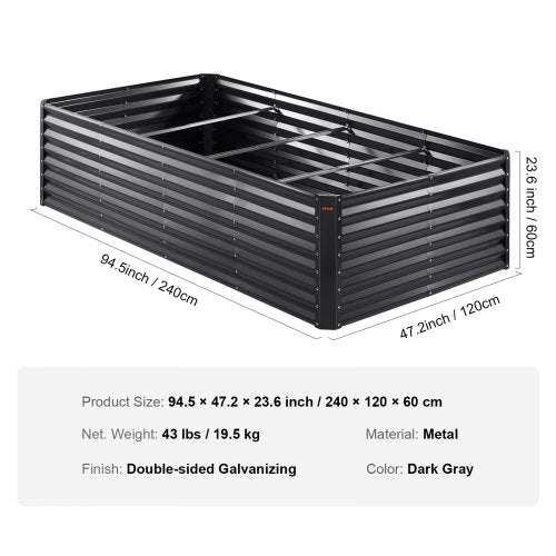 Raised Garden Bed 8 x 4 x 2 ft Galvanized Metal Planter Box Outdoor