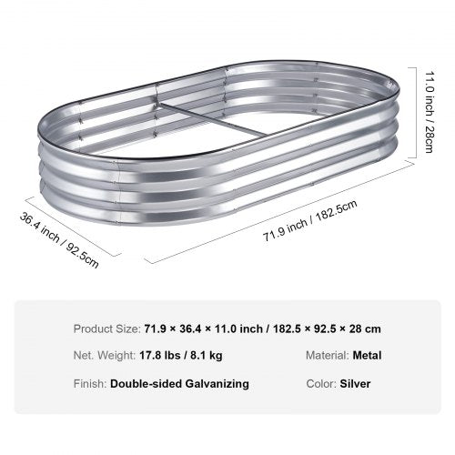 Raised Garden Bed 6 x 3 x 0.9 ft Galvanized Metal Planter Box Outdoor
