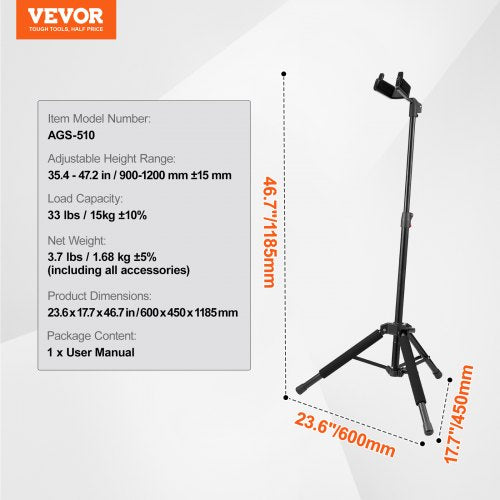 Tripod Guitar Stand 33 lbs15 kg Load Capacity FloorStanding Foldable