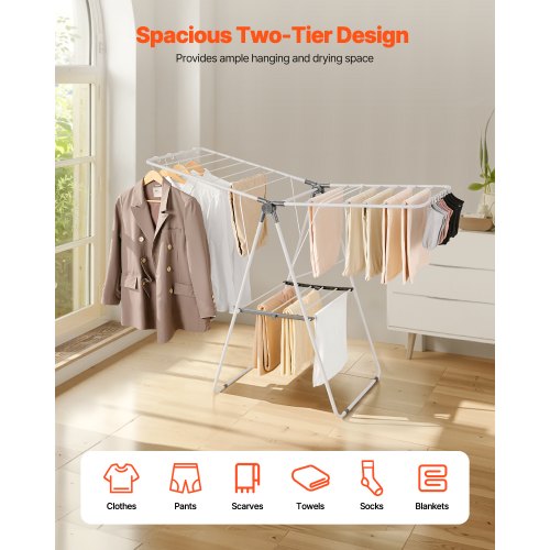 Clothes Drying Rack 2Tier Foldable Laundry Dryer Rack with Sock Clips 21