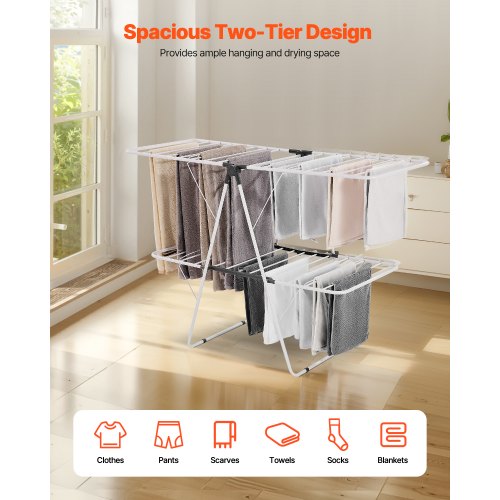Clothes Drying Rack 2Tier Foldable Laundry Dryer Rack with Sock Clips 31