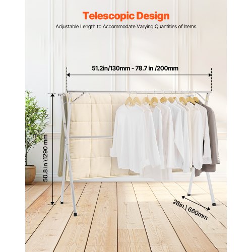 Clothes Drying Rack 2Tier Telescopic Laundry Dryer Rack Stainless Steel