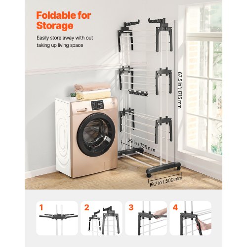 Clothes Drying Rack 4Tier Foldable Laundry Dryer Rack Metal Drying Racks