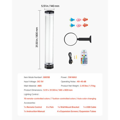 Sensory Bubble Tube Lamp 267 ft Bubble Fish Tube Sensory Aquarium Lamp