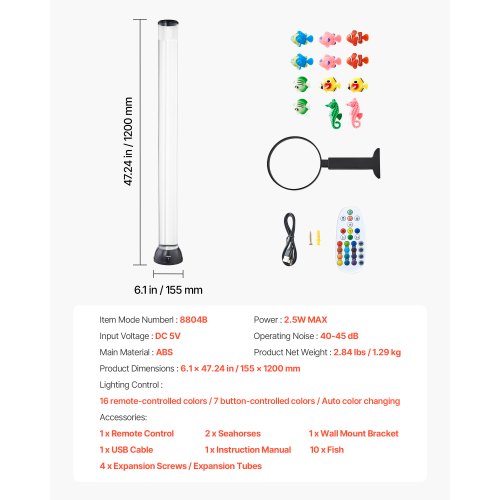 Sensory Bubble Tube Lamp 4 ft Bubble Fish Tube Sensory Aquarium Lamp with 10