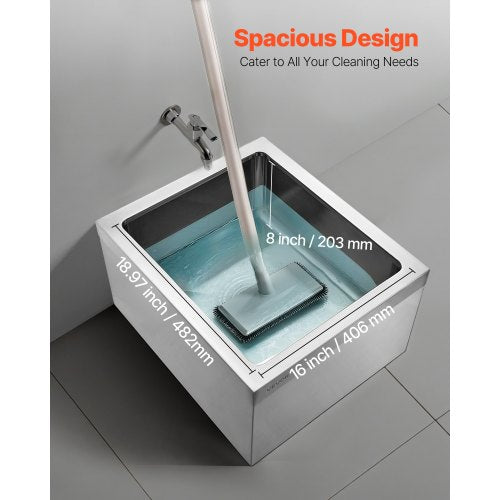 Stainless Steel Floor Mop Sink 22 x 19 x 12 in 304 Stainless Steel with 3in1