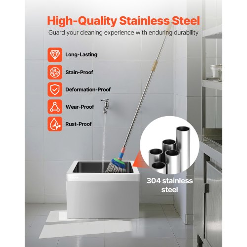 Stainless Steel Floor Mop Sink 22 x 19 x 12 in 304 Stainless Steel with 3in1