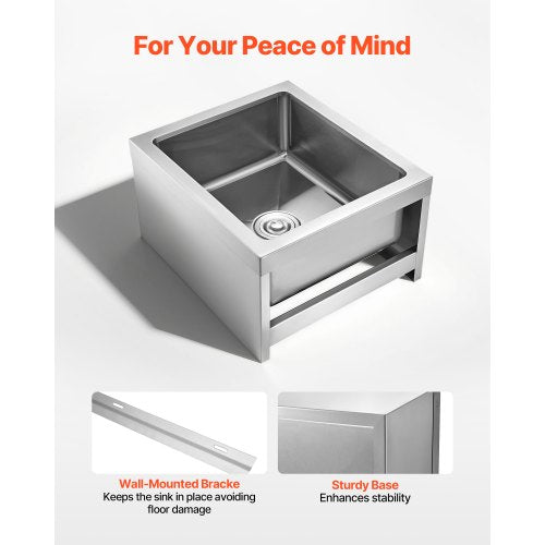 Stainless Steel Floor Mop Sink 22 x 19 x 12 in 304 Stainless Steel with 3in1