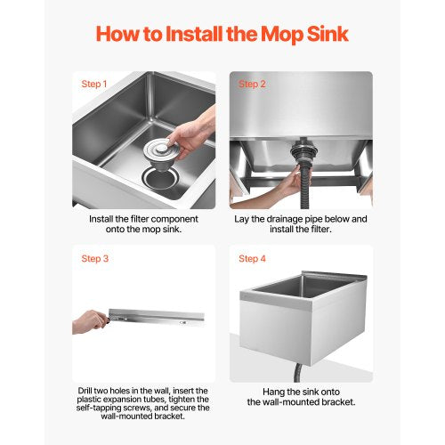 Stainless Steel Floor Mop Sink 22 x 19 x 12 in 304 Stainless Steel