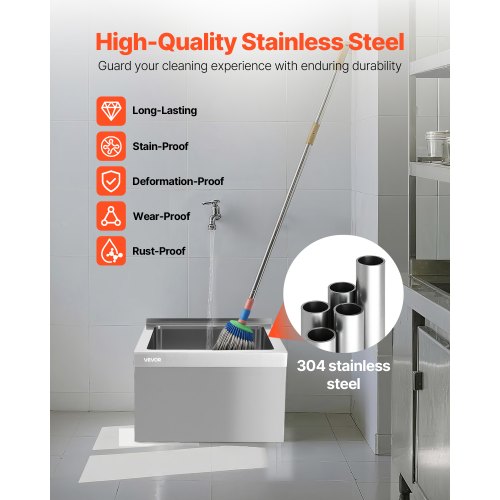 Stainless Steel Floor Mop Sink 22 x 19 x 12 in 304 Stainless Steel