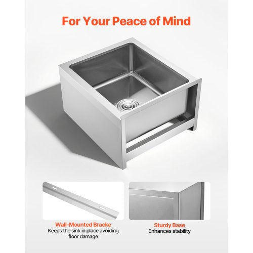 Stainless Steel Floor Mop Sink 22 x 19 x 12 in 304 Stainless Steel