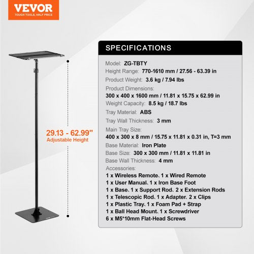 Projector Stand Projector Floor Stand Adjustable Height from 303 to 634