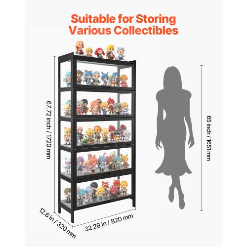 Display Cabinet with Acrylic Doors 68 in Tall 5Tier Curio Cabinet Natural